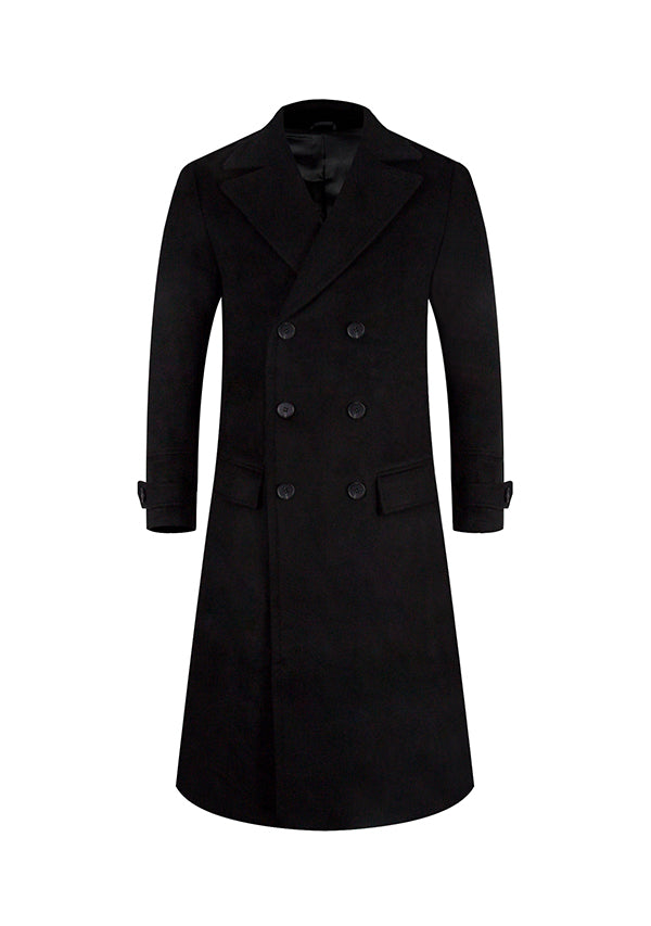 Men’s Black Double Breasted Wool Overcoat