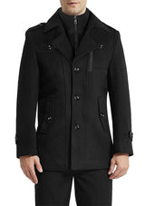 Men's Black Single-breasted Wool Peacoat Jacket