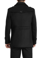 Men's Black Single-breasted Wool Peacoat Jacket