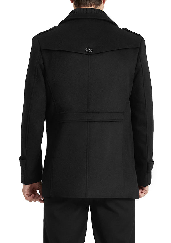 Men's Black Single-breasted Wool Peacoat Jacket