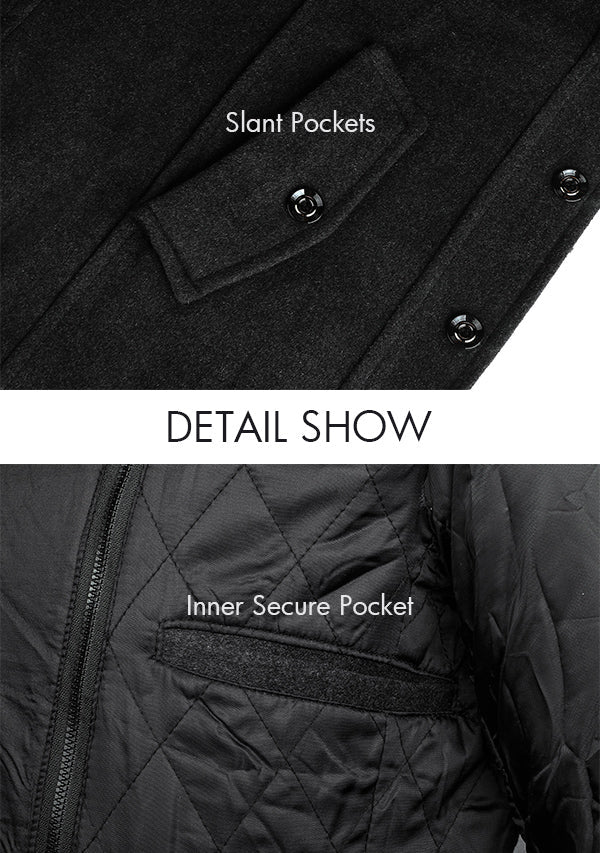 Men's Black Single-breasted Wool Peacoat Jacket