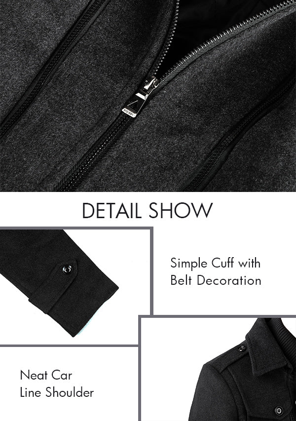 Men's Black Single-breasted Wool Peacoat Jacket