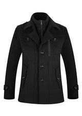 Men's Black Single-breasted Wool Peacoat Jacket