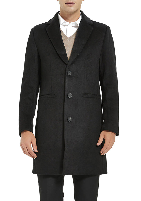 Men’s Black Slim Fit Wool Overcoat