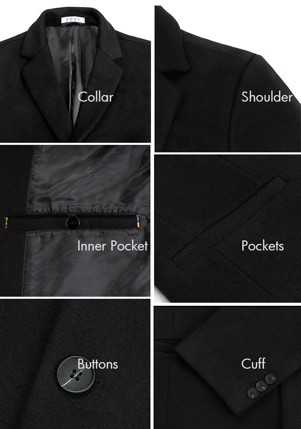 Men’s Black Slim Fit Wool Overcoat