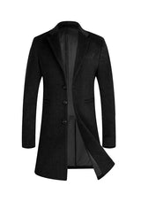 Men’s Black Slim Fit Wool Overcoat