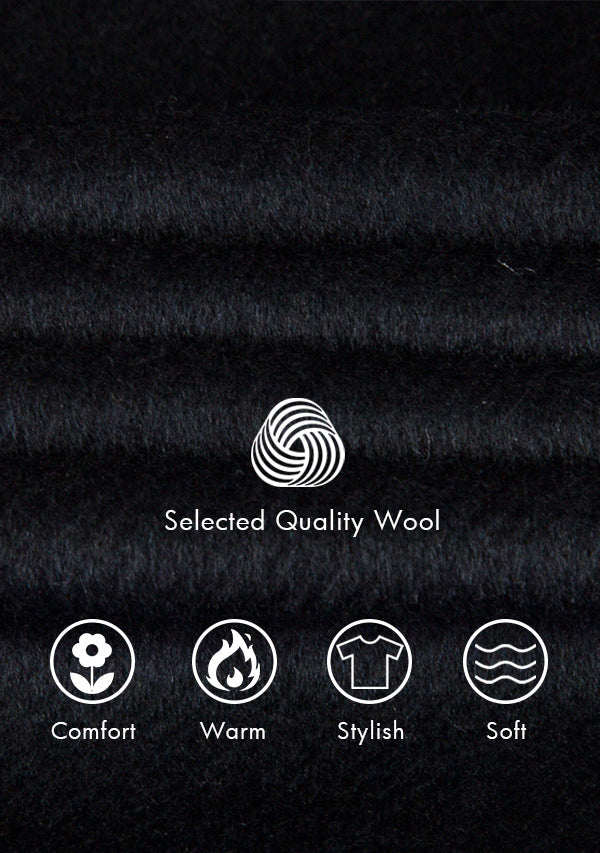 Men’s Balck Slim-Fit Wool Overcoat Fabric