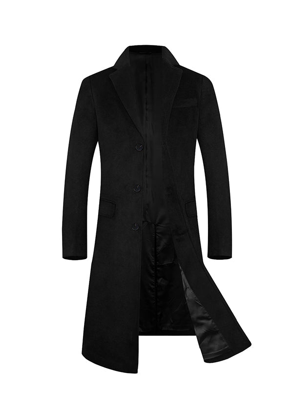 Men’s Black Single Breasted Wool Overcoat