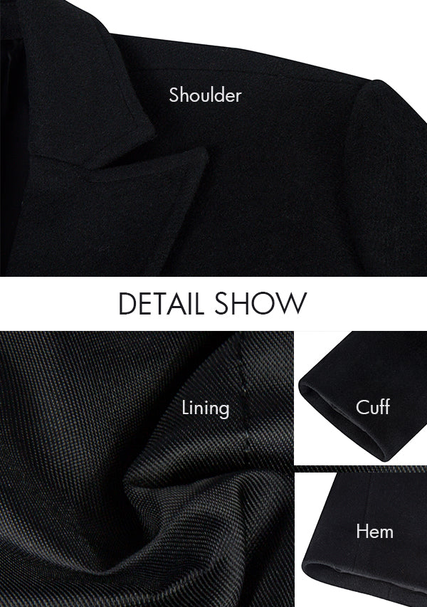 Men’s Balck Slim-Fit Wool Overcoat