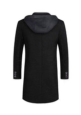 Men’s Black Slim Fit hooded Wool Overcoat