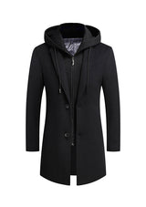 Men’s Black Slim Fit hooded Wool Overcoat