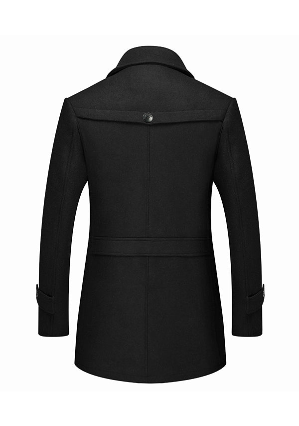 Men's Black Wool Peacoat Jacket with Removable Scarf
