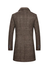 Men's Brown Single-breasted Houndstooth Wool Overcoat