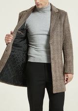 Men's Brown Houndstooth Single-breasted Wool Overcoat