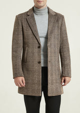 Men's Brown Houndstooth Single-breasted Wool Overcoat