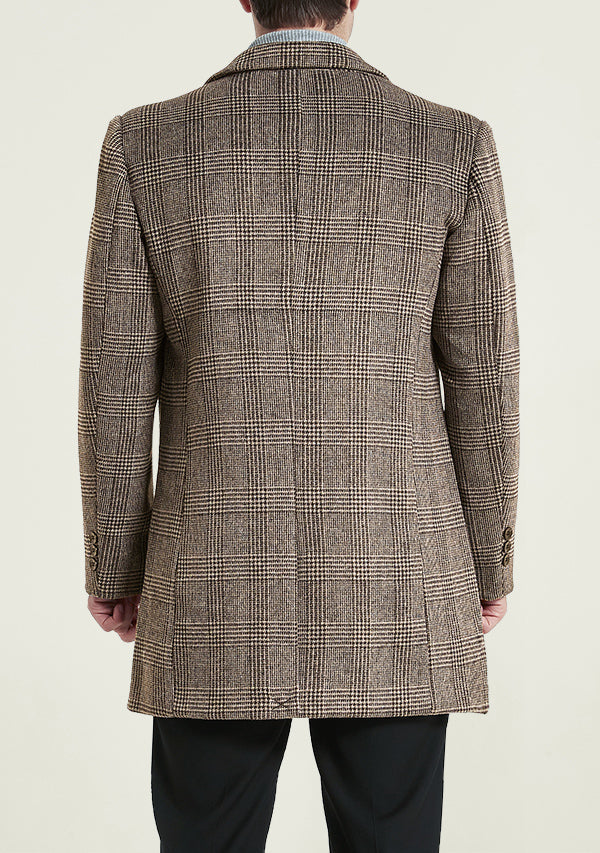 Men's Brown Houndstooth Single-breasted Wool Overcoat