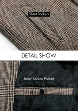 Men's Brown Single-breasted Houndstooth Wool Overcoat