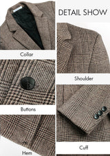 Men's Brown Single-breasted Houndstooth Wool Overcoat