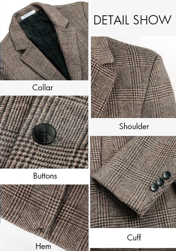 Men's Brown Single-breasted Houndstooth Wool Overcoat
