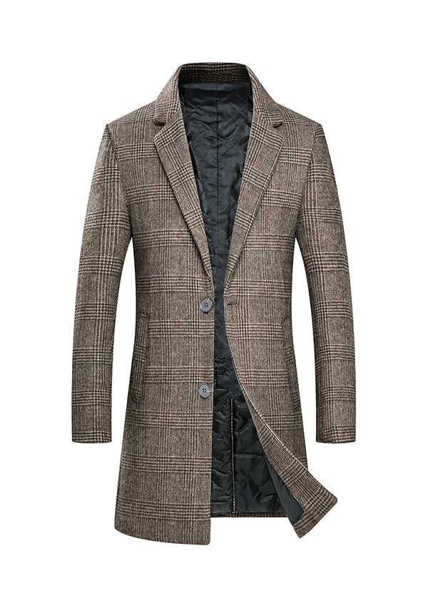 Men's Brown Single-breasted Houndstooth Wool Overcoat