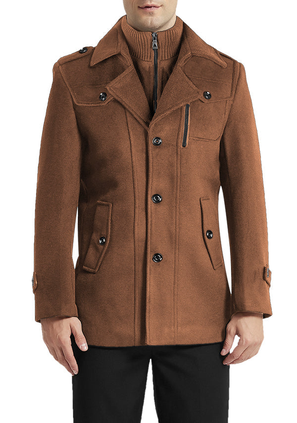 Men's Camel Single-breasted Wool Peacoat Jacket