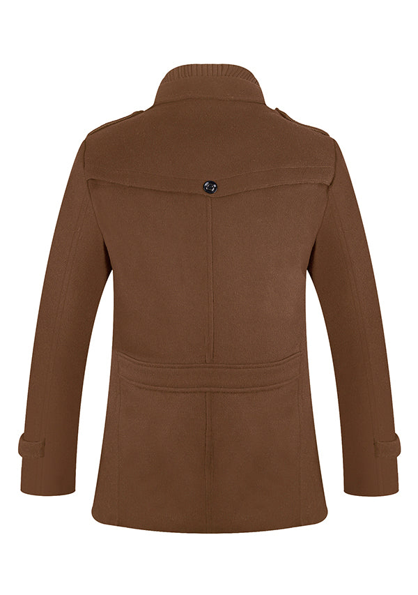 Men's Camel Single-breasted Wool Peacoat Jacket