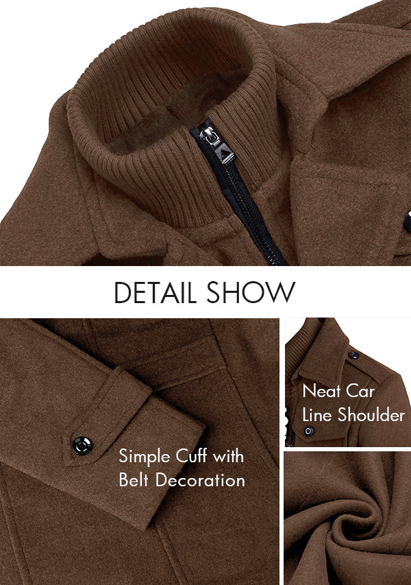 Men's Camel Single-breasted Wool Peacoat Jacket