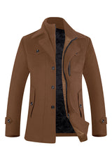 Men's Camel Single-breasted Wool Peacoat Jacket
