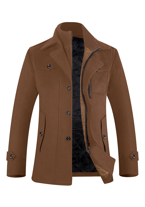 Men's Camel Single-breasted Wool Peacoat Jacket