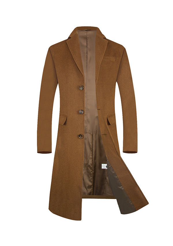 Men’s Camel Single Breasted Wool Overcoat