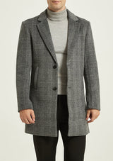 Men's Grey Houndstooth Single-breasted Wool Overcoat