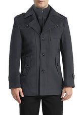 Men's Grey Single-breasted Wool Peacoat Jacket