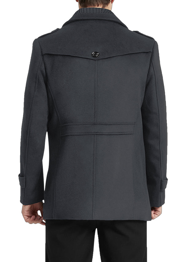 Men's Grey Single-breasted Wool Peacoat Jacket