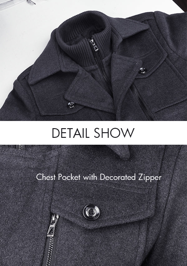 Men's Grey Single-breasted Wool Peacoat Jacket