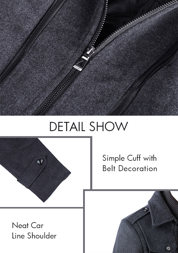 Men's Grey Single-breasted Wool Peacoat Jacket
