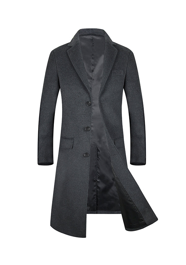 Men’s Grey Single Breasted Wool Overcoat
