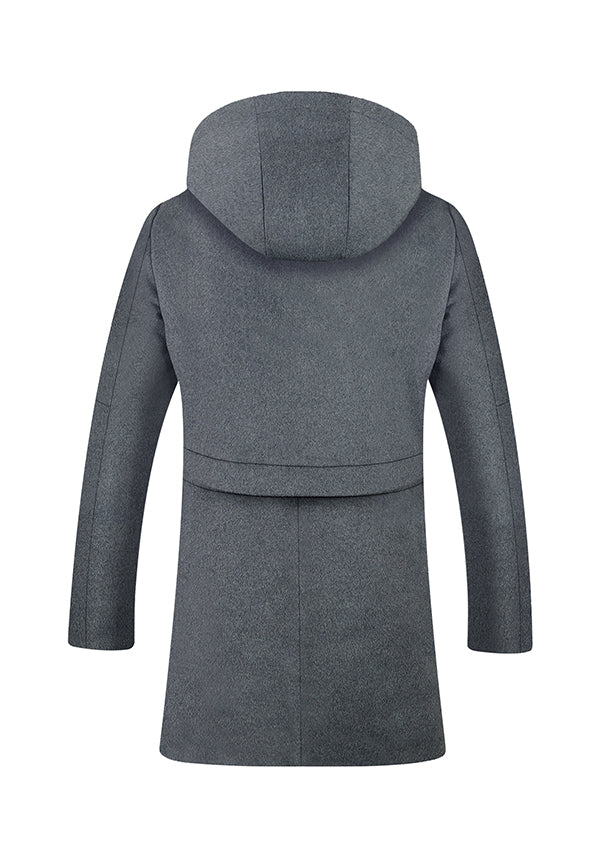 Men's Grey Zipper Hooded Wool Peacoat