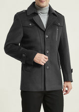Men's Grey Slim Fit Wool Peacoat Jacket with Removable Scarf