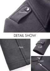 Men's Grey Wool Peacoat Jacket with Removable Scarf