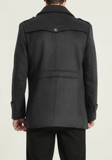 Men's Grey Slim Fit Wool Peacoat Jacket with Removable Scarf