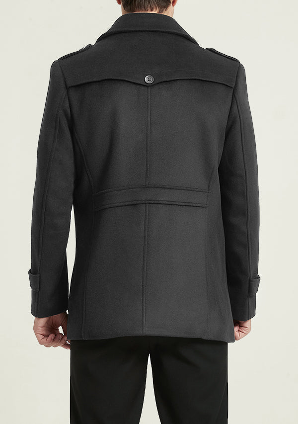 Men's Grey Slim Fit Wool Peacoat Jacket with Removable Scarf