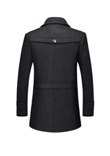 Men's Grey Wool Peacoat Jacket with Removable Scarf