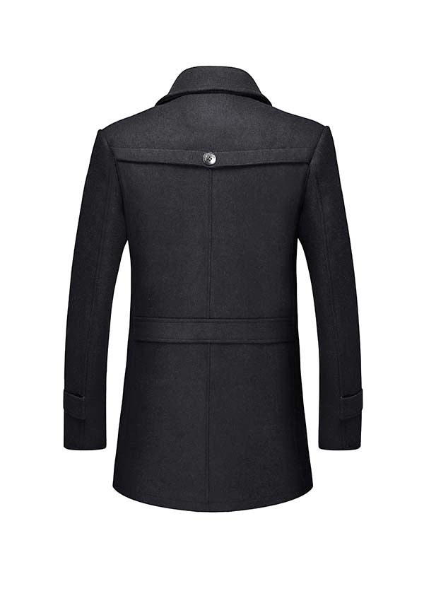 Men's Grey Wool Peacoat Jacket with Removable Scarf