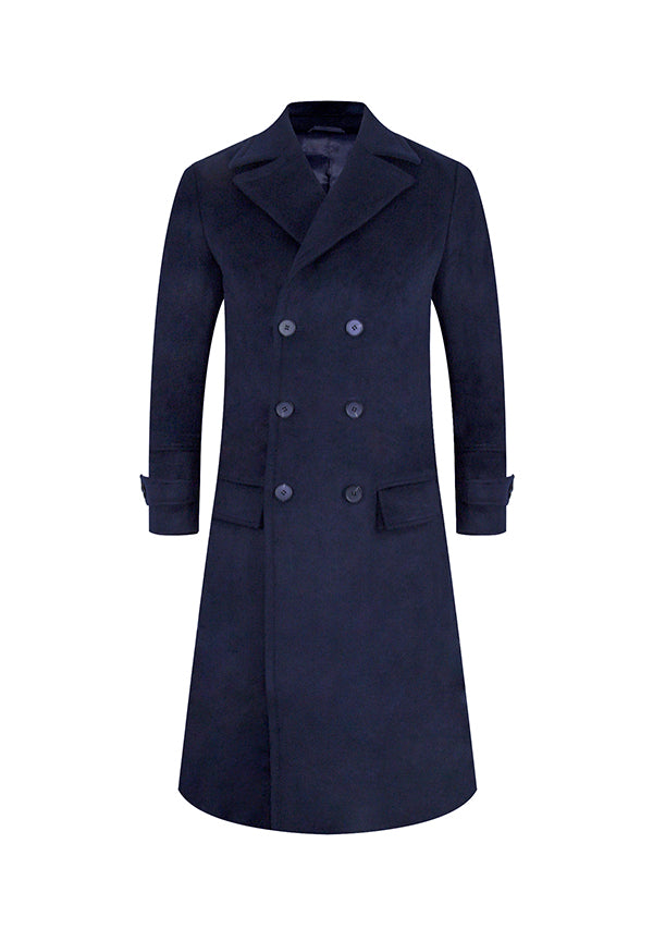 Men’s Navy Double Breasted Wool Overcoat