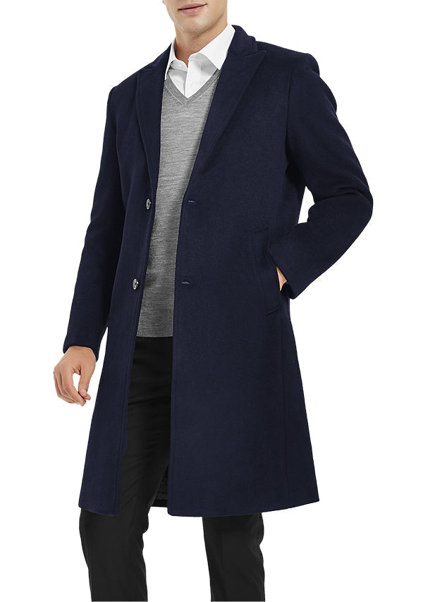 Men’s Navy Slim Fit Wool Overcoat