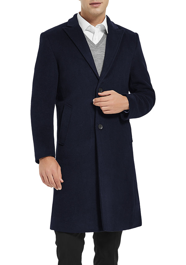 Men’s Navy Slim Fit Wool Overcoat