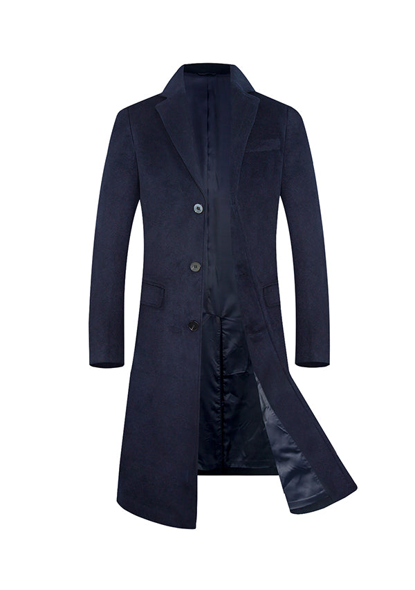 Men’s Navy Single Breasted Wool Overcoat