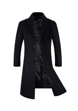 Men’s Balck Slim-Fit Wool Overcoat