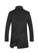 Men's Black Stand Collar Wool Overcoat