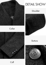 Men's Black Stand Collar Wool Overcoat